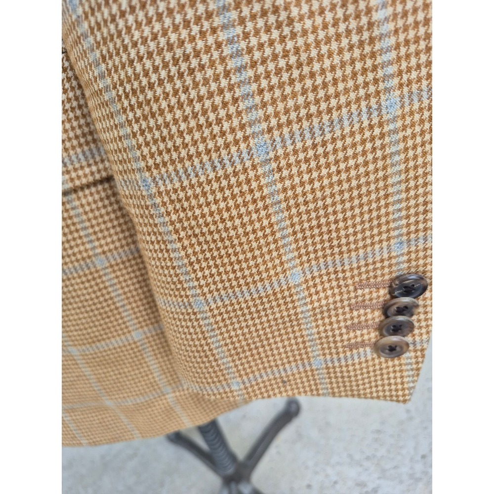 Corneliani Silk‎ Cashmere Houndstooth Windowpane Sport Coat Blazer Tan Mens 38 R - Picture 5 of 10